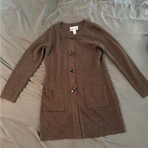 Ellen Tracy Merino Wool Blend Brown Long Cardigan with Toggle Buttons